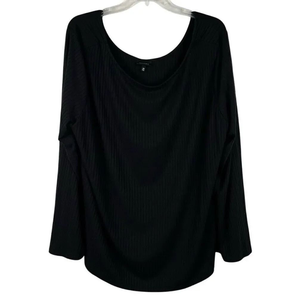 Who What Wear Black Ribbed Blouse Bell Sleeves 2X